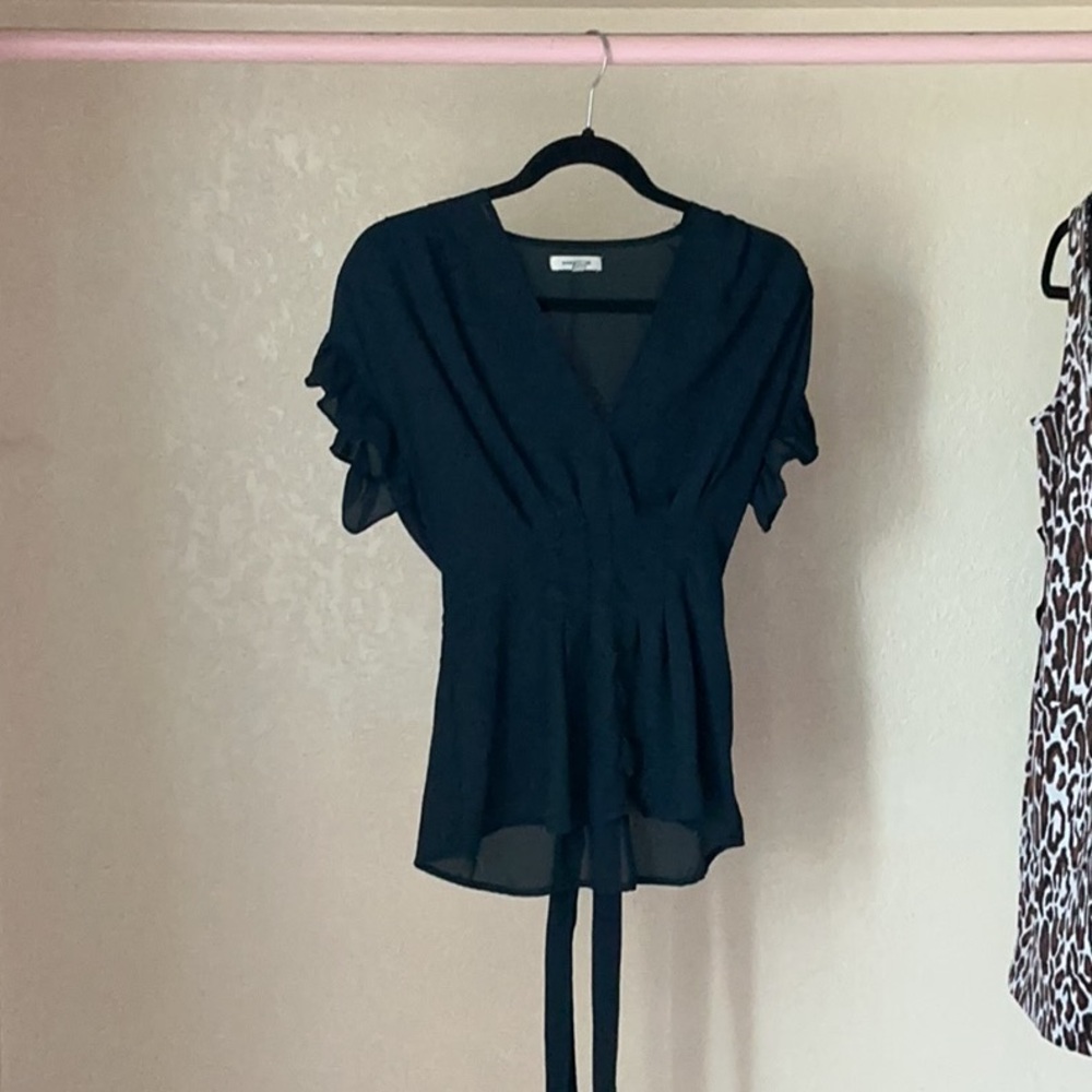 Max Studio Navy Ruffled V-Neck Blouse - Picture 2 of 9